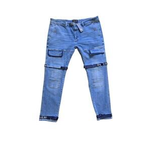 NWT 8&9 MFG Strapped Up Slim Utility Medium Washed Jeans Streetwear Size 42
